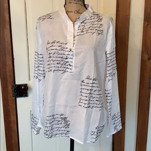 V-neck letters printing white tshirt blouse